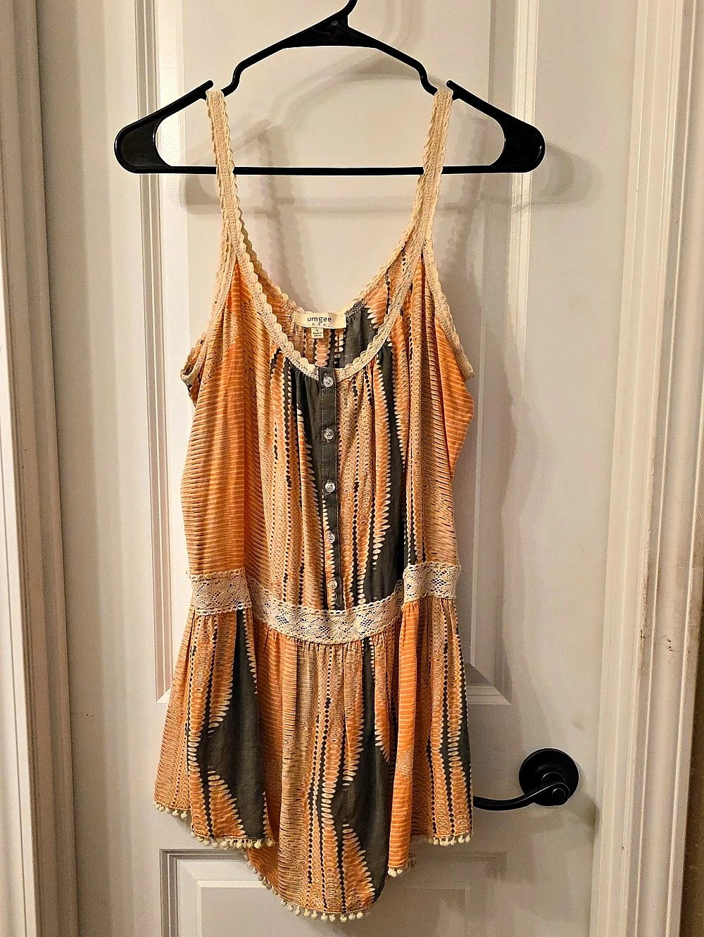 Umgee Geometric Mini Dress in Orange & Gray Size Large